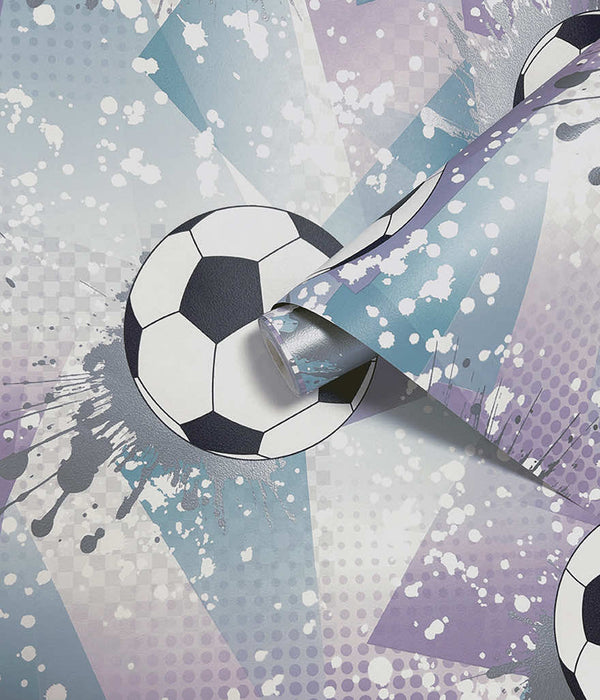 Sample - Football Frenzy Wallpaper - Lilac/Silver