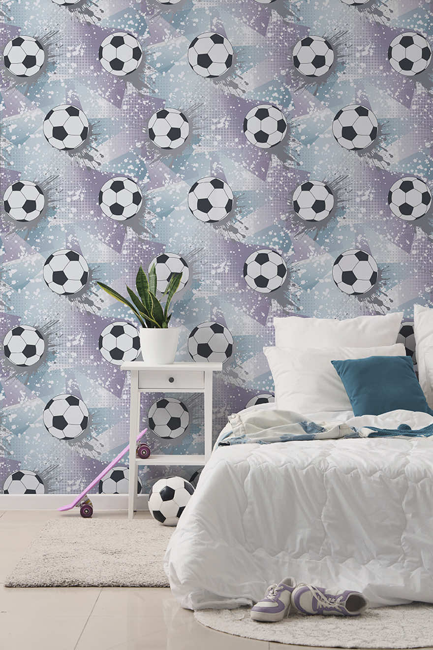 Football Frenzy Wallpaper - Lilac/Silver