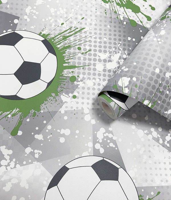Sample - Football Frenzy Wallpaper - Grey/Green