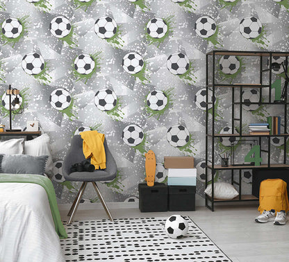 Football Frenzy Wallpaper - Grey/Green