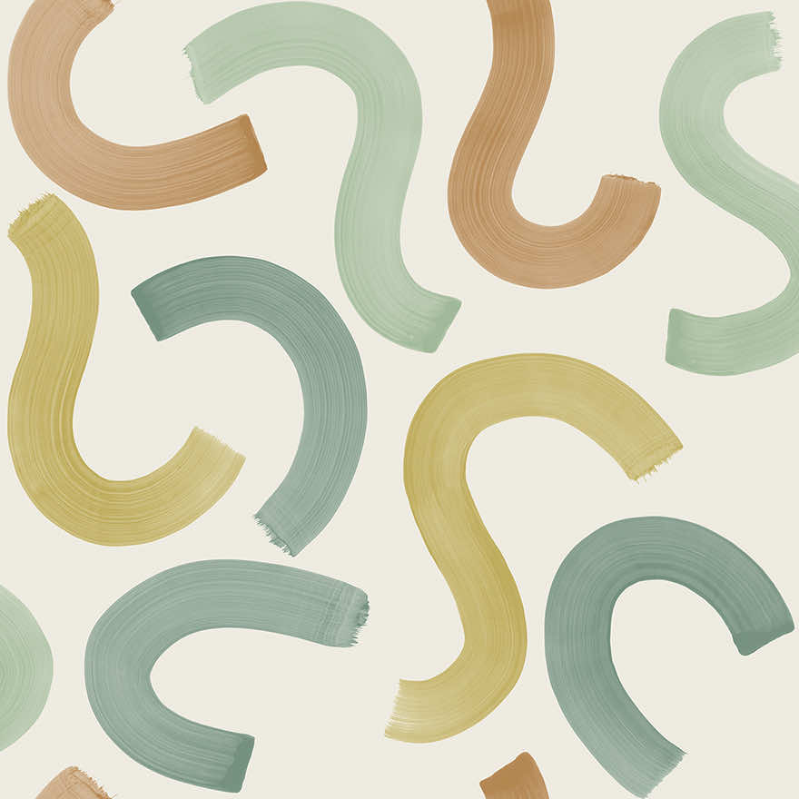 Curly Confetti Wallpaper - Teal/Ochre/Orange