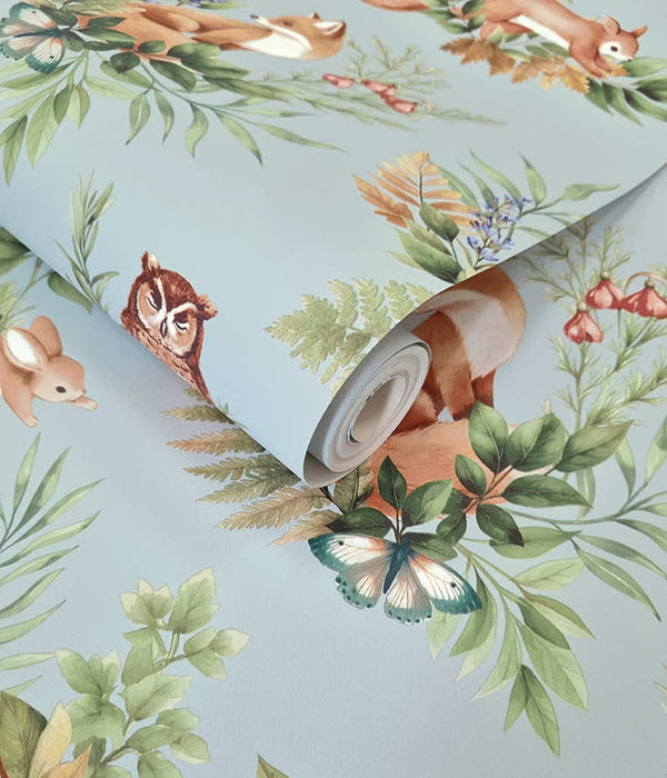 Sample - Forest Friends Wallpaper - Duck Egg Blue