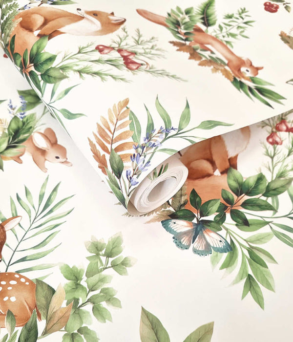 Sample - Forest Friends Wallpaper - Cream