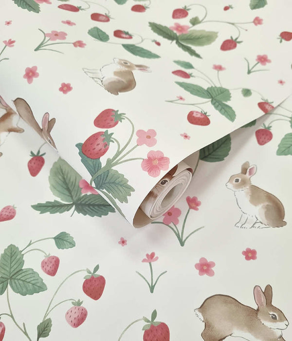 Sample - Bunnies & Berries Wallpaper - Cream