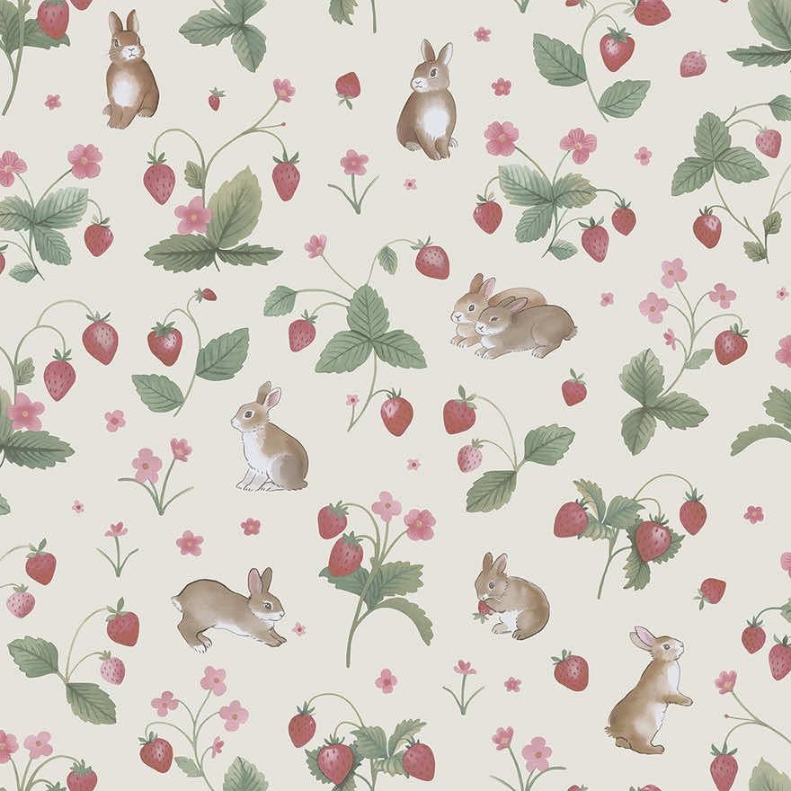 Bunnies & Berries Wallpaper - Cream