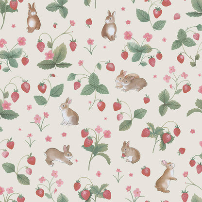 Bunnies & Berries Wallpaper - Cream