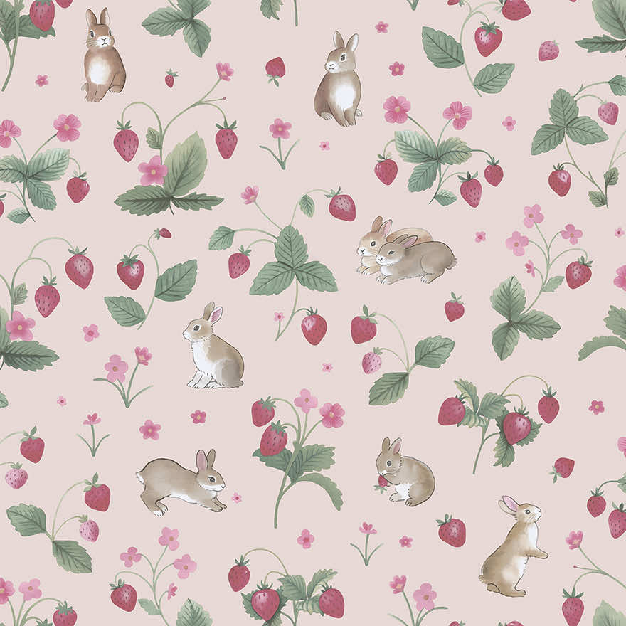 Bunnies & Berries Wallpaper - Pink