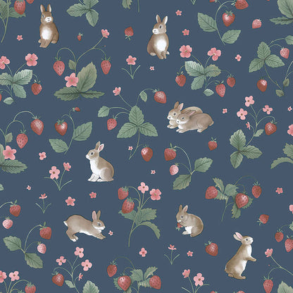 Bunnies & Berries Wallpaper - Navy