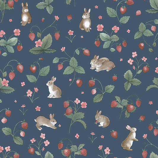 Bunnies & Berries Wallpaper - Navy