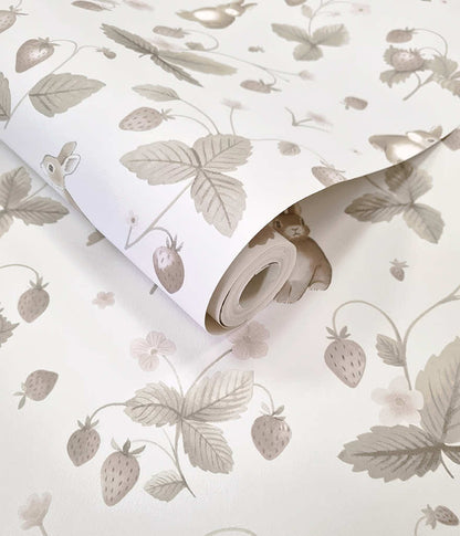 Bunnies & Berries Wallpaper - Neutral