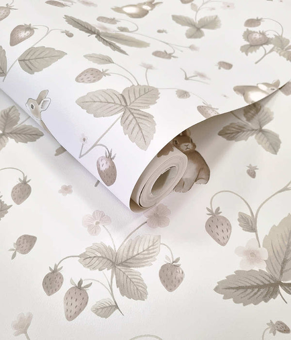Sample - Bunnies & Berries Wallpaper - Neutral