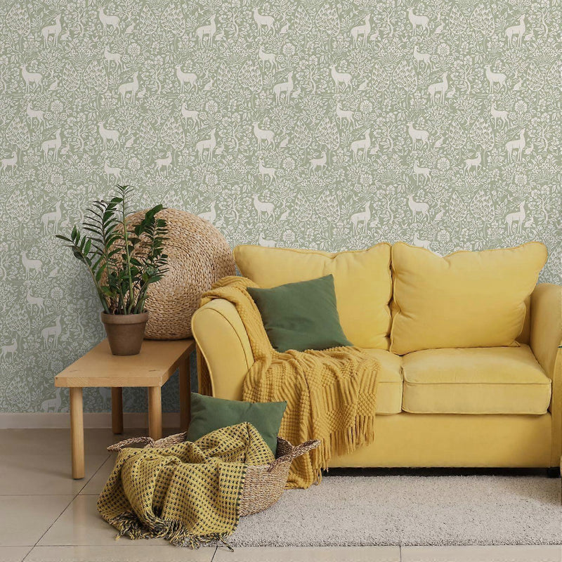 Deer Woods - Wallpaper - Sage