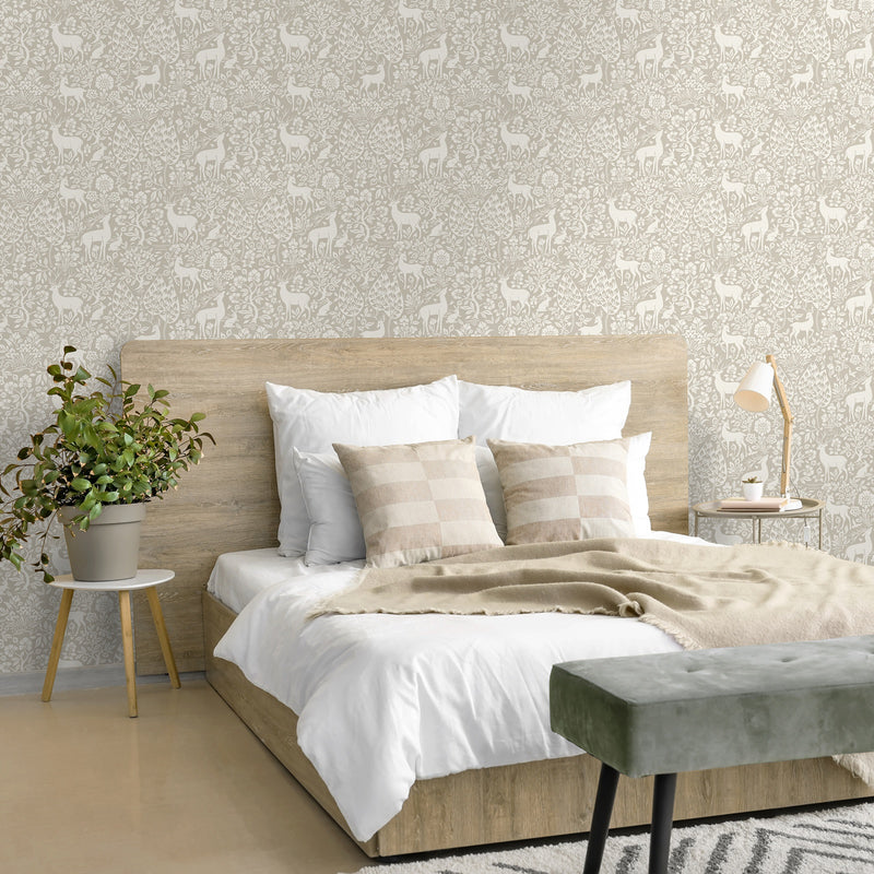 Deer Woods Wallpaper - Taupe