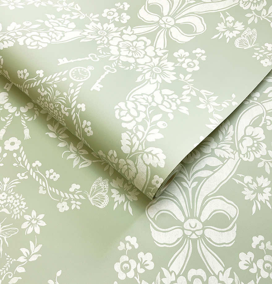 Bow Damask Wallpaper - Sage
