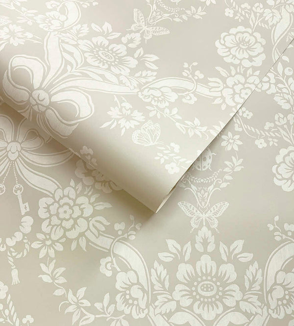 Sample - Bow Damask - Wallpaper - Taupe