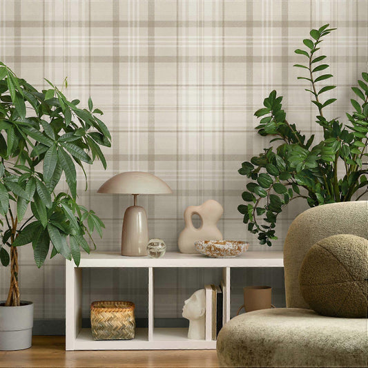 Kirkham Check - Plaid Wallpaper - Neutral