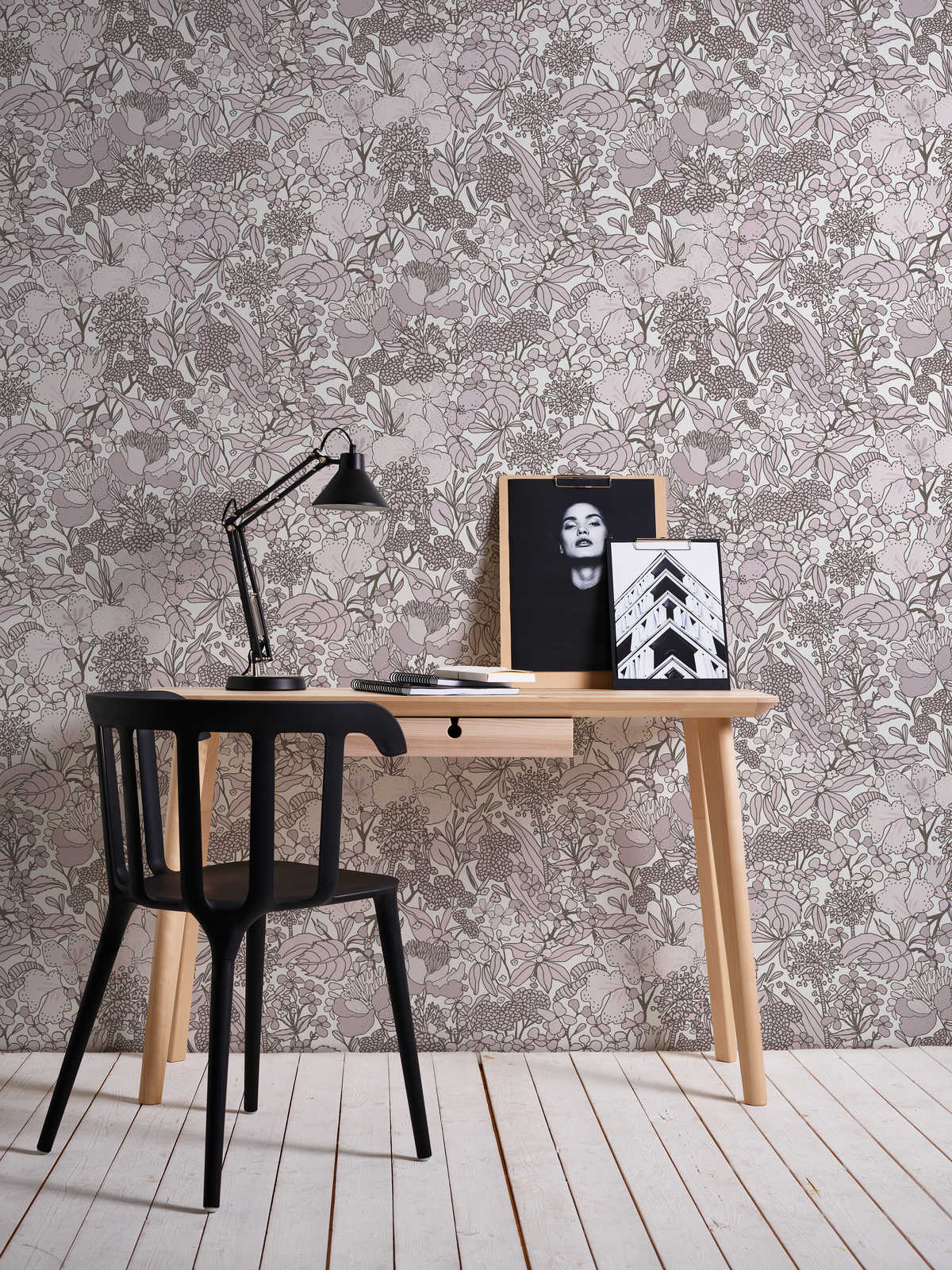 Floral Impression Wallpaper - Grey & White