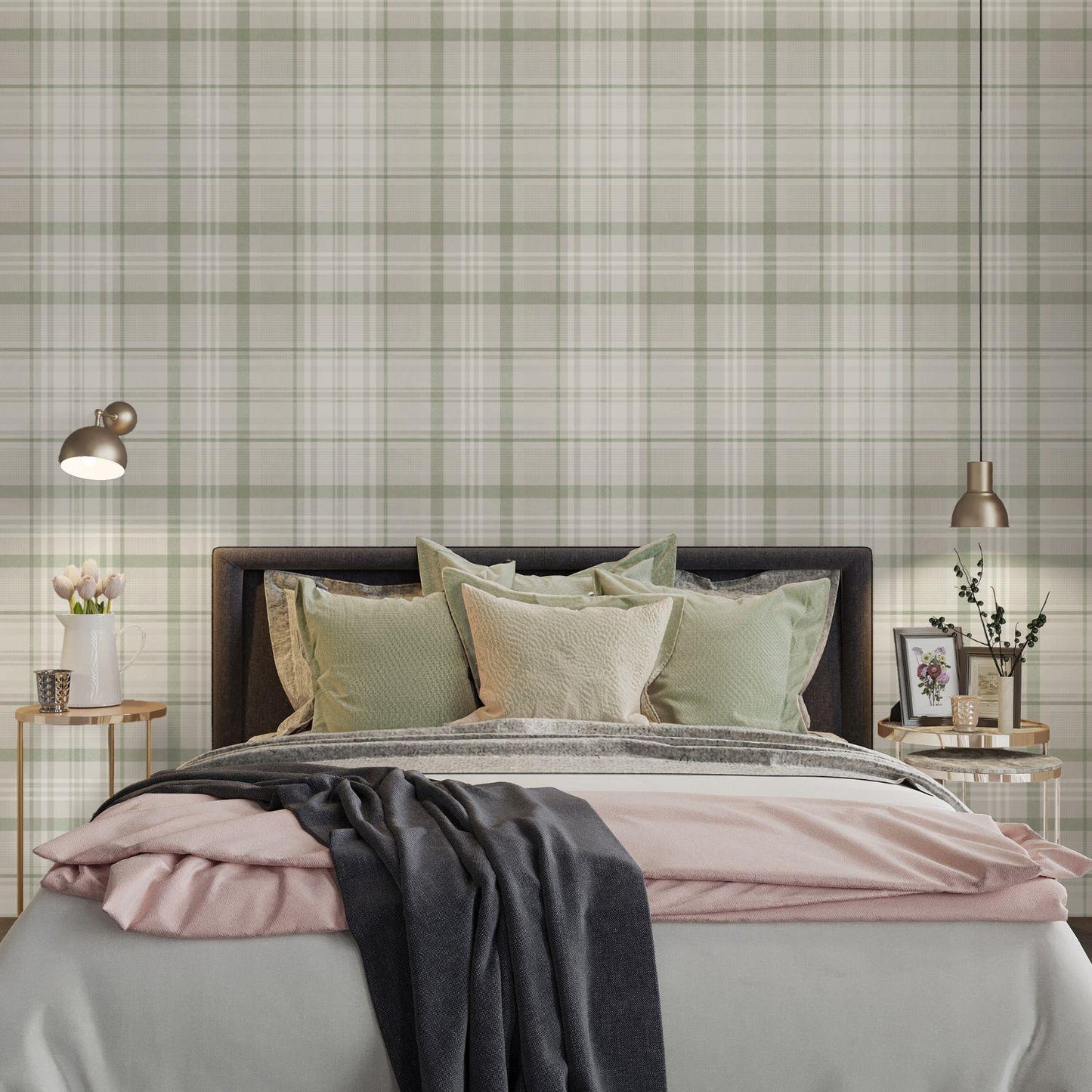 Kirkham Check - Plaid Wallpaper - Green