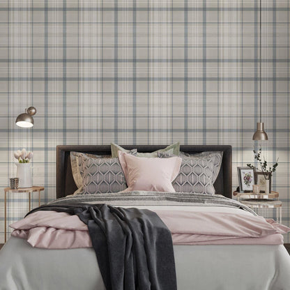 Kirkham Check - Plaid Wallpaper - Navy
