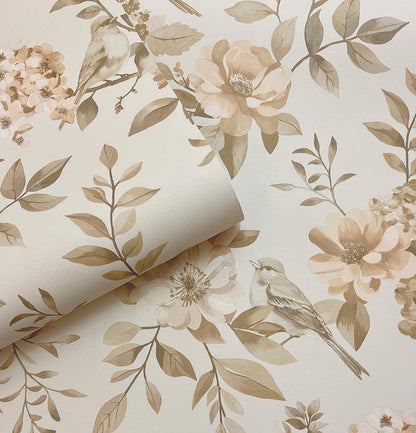 The Bird Garden – Feathered Hideaway Wallpaper – Neutral