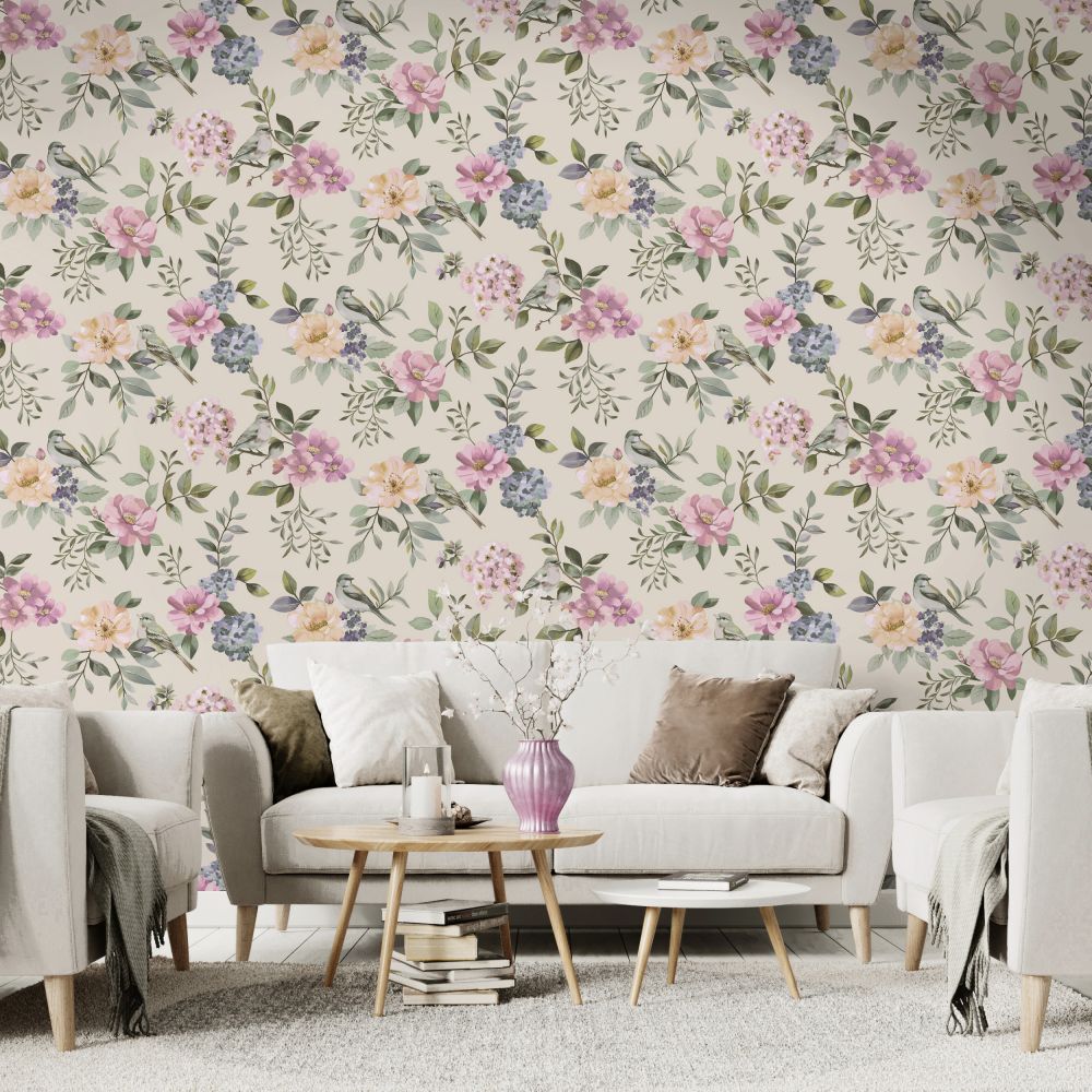 The Bird Garden - Wallpaper - Beige / Pink