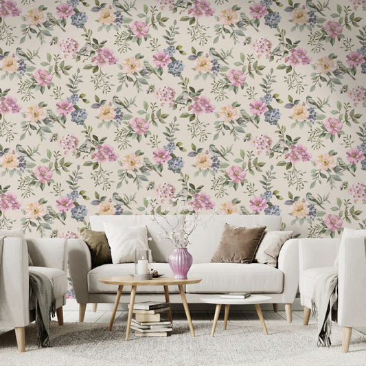 The Bird Garden - Wallpaper - Beige / Pink