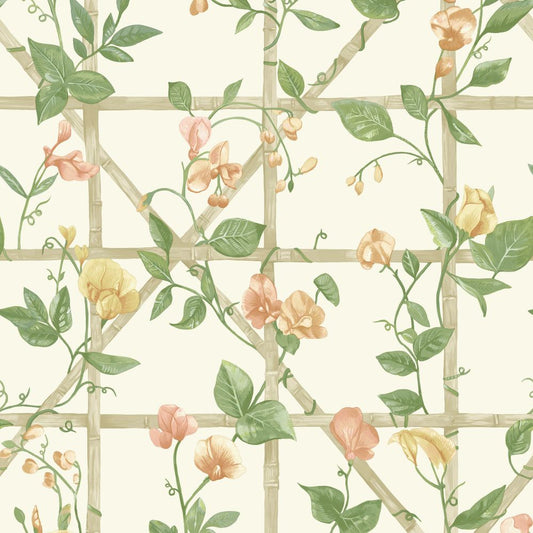 Trailing Floral Trellis Wallpaper - Orange Cream