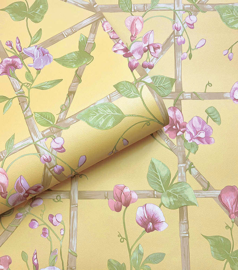 Sample - Trailing Floral Trellis Wallpaper - Ochre