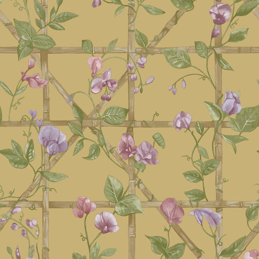 Trailing Floral Trellis Wallpaper - Ochre
