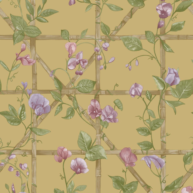 Sample - Trailing Floral Trellis Wallpaper - Ochre