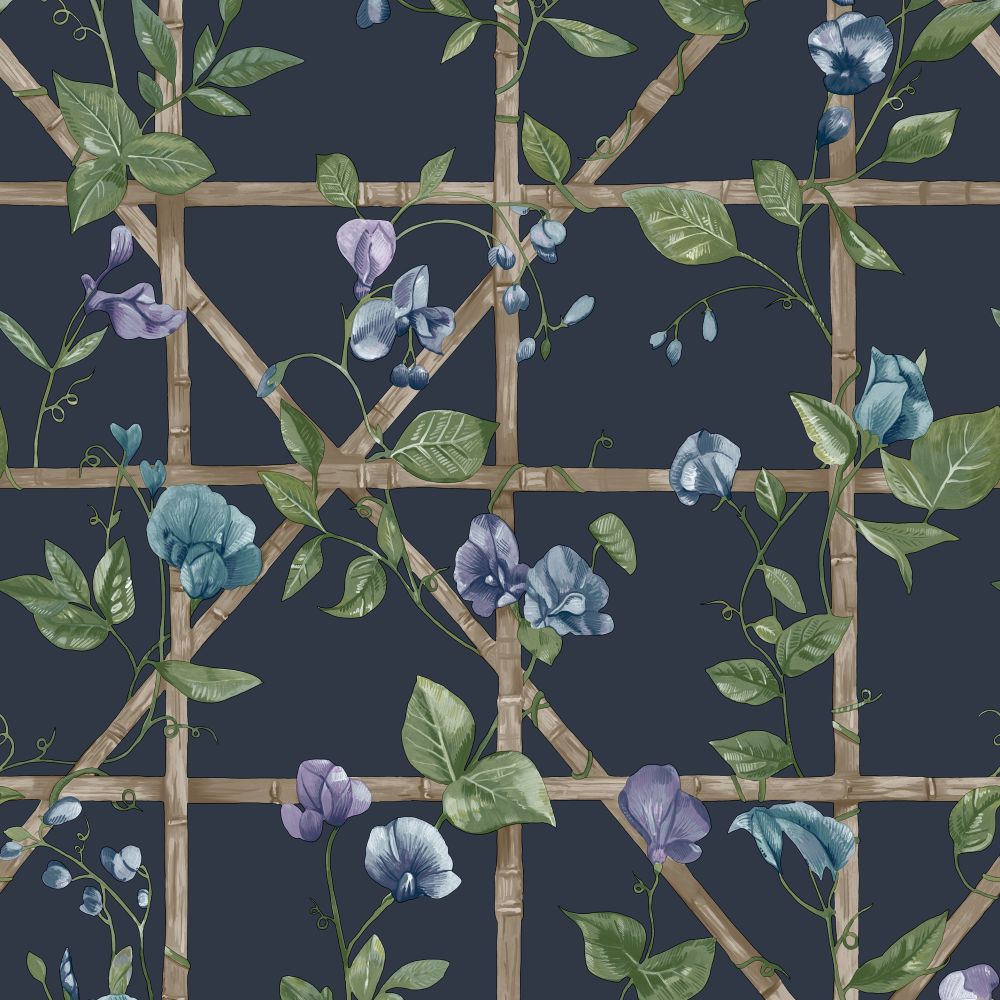 Trailing Floral Trellis - Wallpaper - Navy