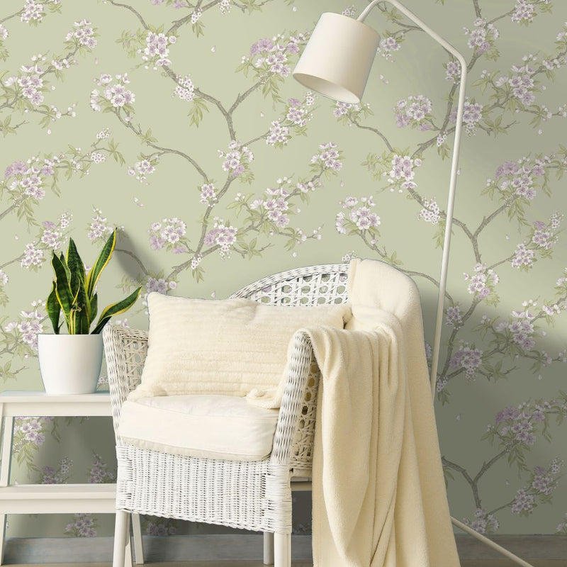 Sample - Cherry Blossom - Wallpaper - Sage Heather