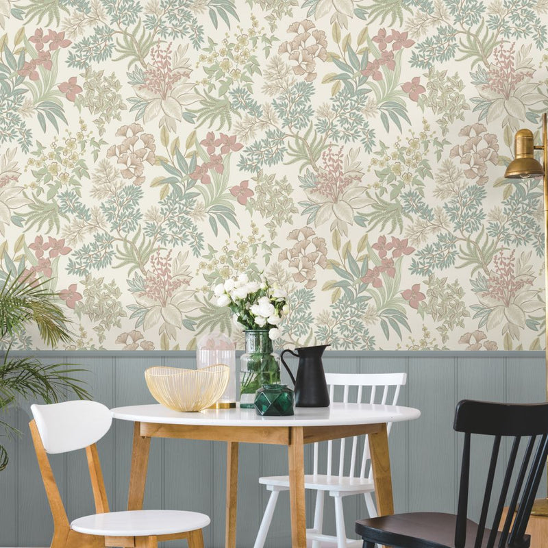 Sample - Full Bloom Wallpaper - Cream Pink