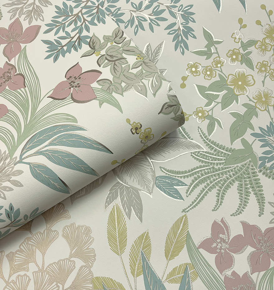 Full Bloom Wallpaper - Cream Pink