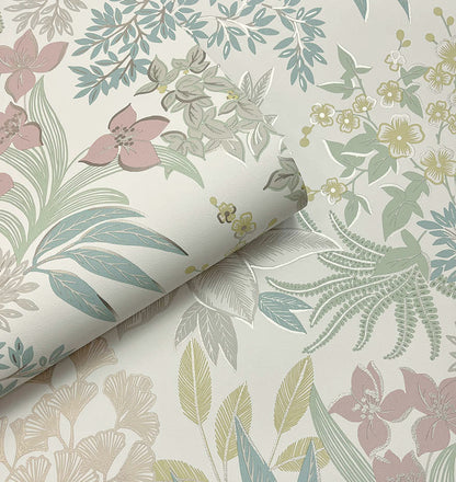 Full Bloom Wallpaper - Cream Pink