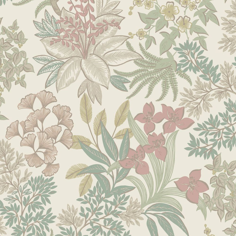 Sample - Full Bloom Wallpaper - Cream Pink