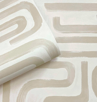 Brushed Geo – Hand Painted Geometric Wallpaper – Neutral