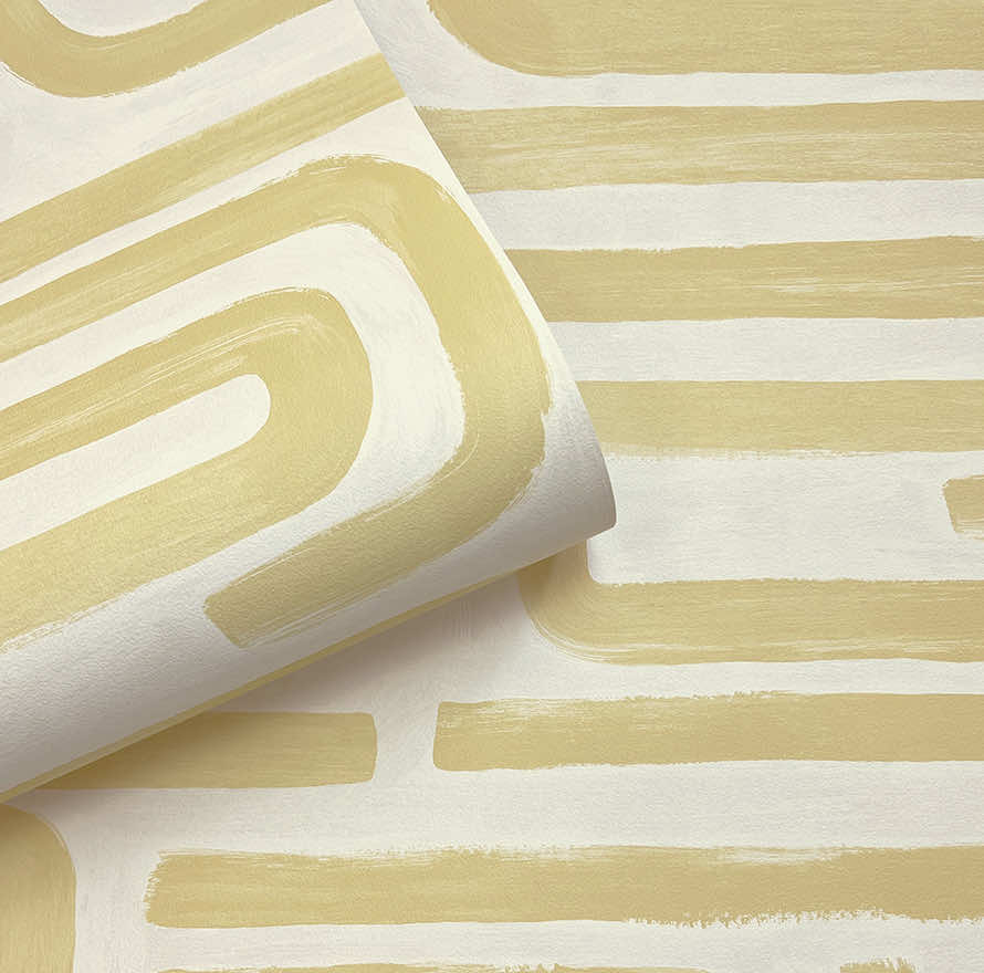 Brushed Geo – Hand Painted Geometric Wallpaper – Ochre