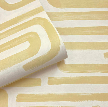 Brushed Geo – Hand Painted Geometric Wallpaper – Ochre