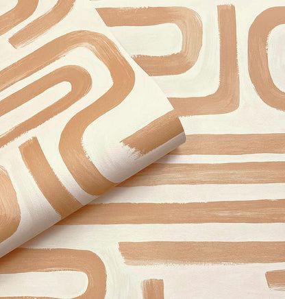 Brushed Geo – Hand Painted Geometric Wallpaper – Orange
