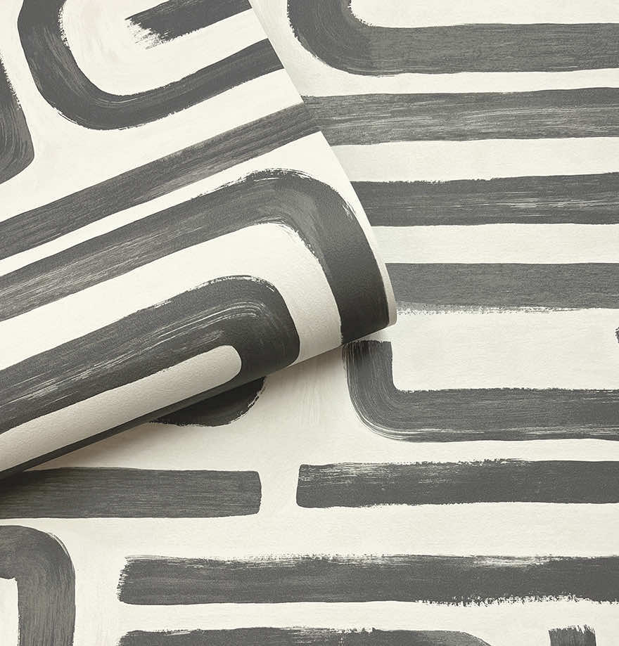 Brushed Geo – Hand Painted Geometric Wallpaper – Charcoal Cream
