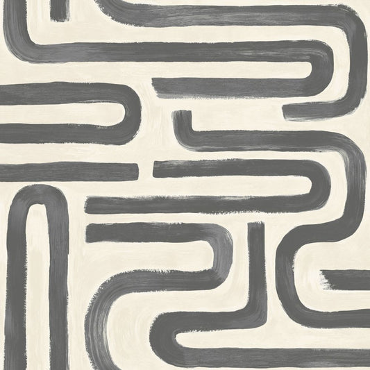 Brushed Geo Wallpaper - Charcoal Cream
