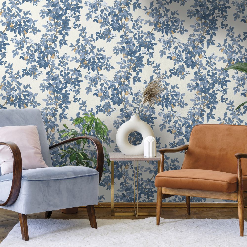 Orange Tree - Wallpaper - Blue White