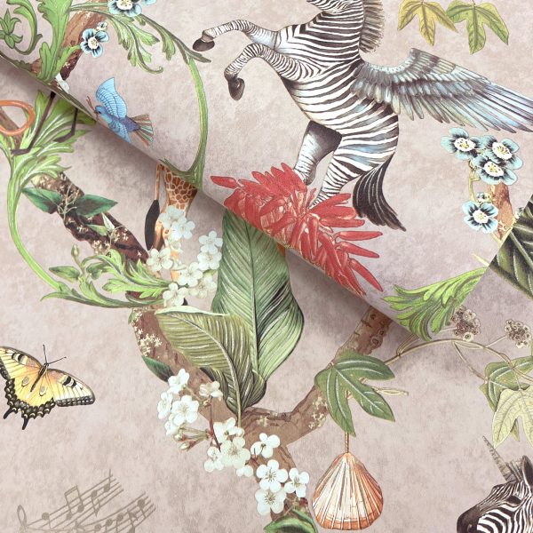 Sample - Safari Symphony Wallpaper - Soft Pink