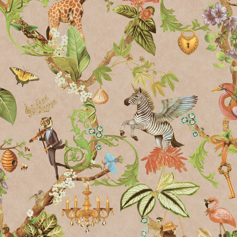 Sample - Safari Symphony Wallpaper - Soft Pink