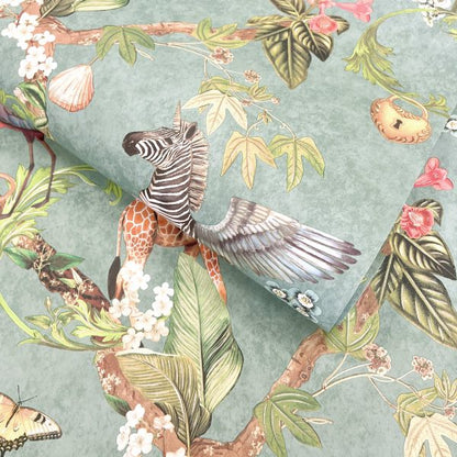 Safari Symphony Wallpaper - Soft Teal