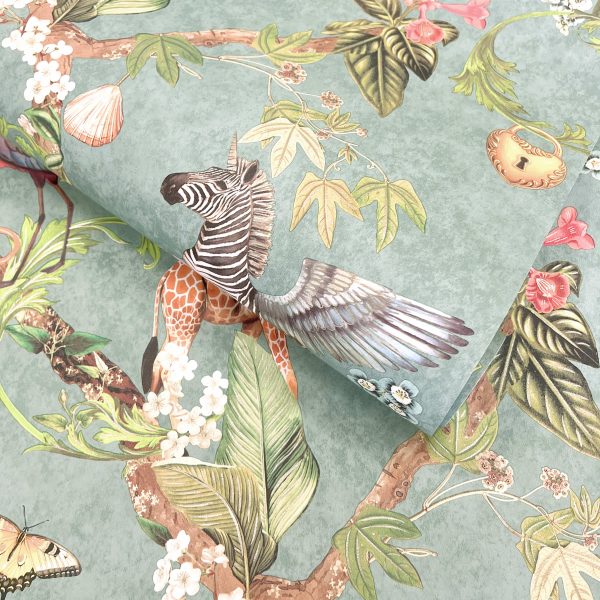 Sample – Safari Symphony Wallpaper – Soft Teal