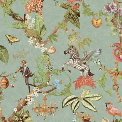 Safari Symphony Wallpaper - Soft Teal