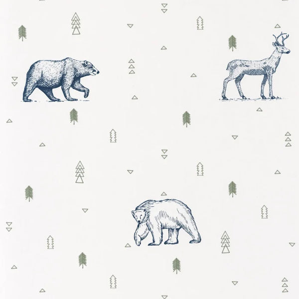 Sample - Our Planet Grizzly Bears Wallpaper - White Blue