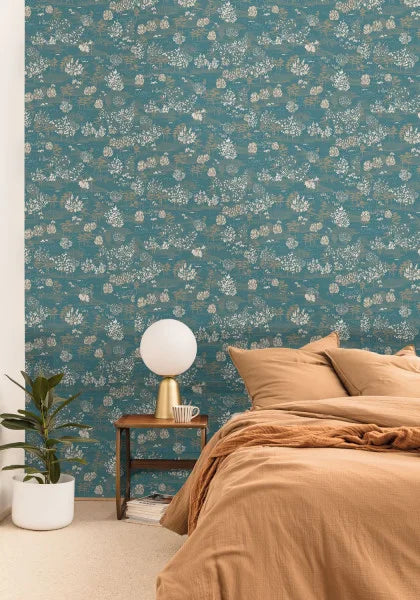Olinda Garden Wallpaper - Teal Gold